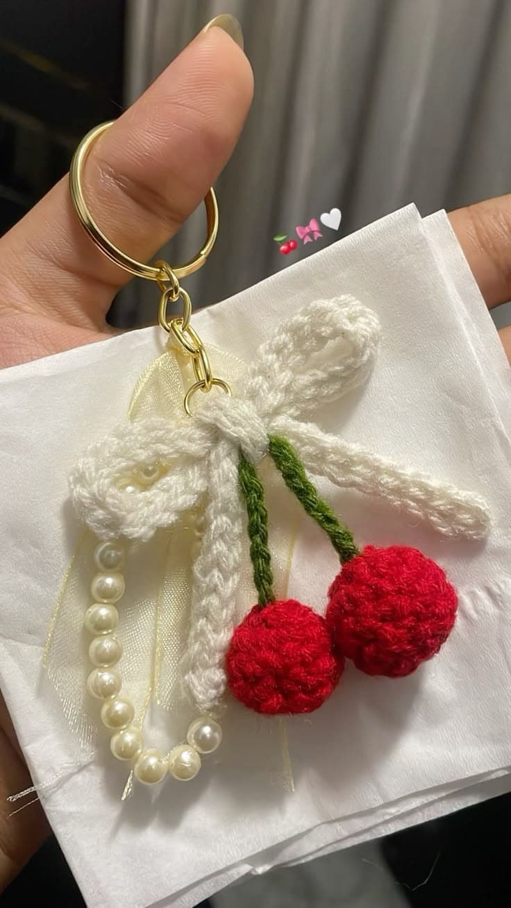 Crochet Cherry Keychain — view 1