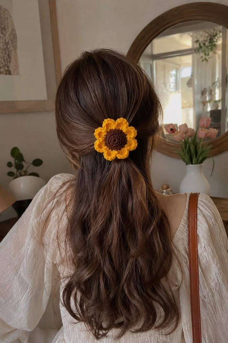 Crochet Sunflower Hair Tie — view 1
